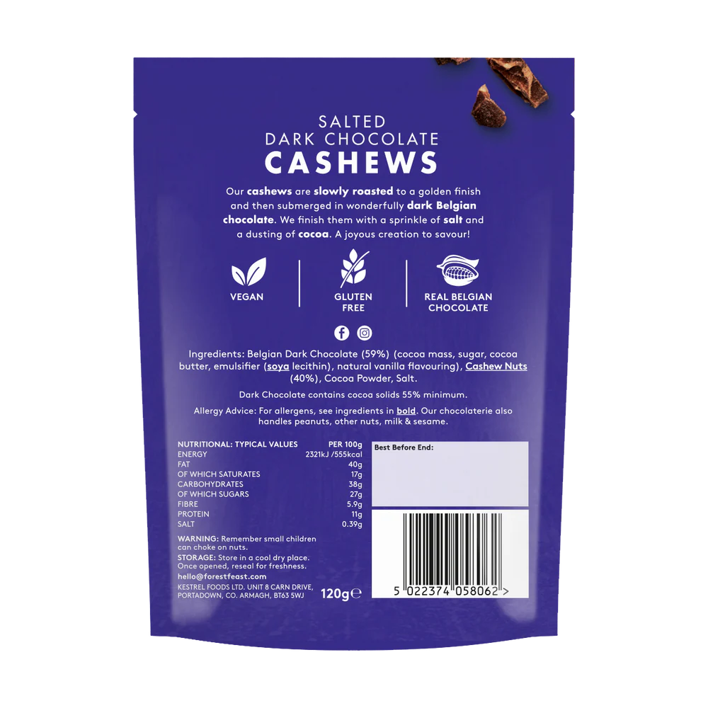 Forest Feast Salted Dark Choc Cashews 120g