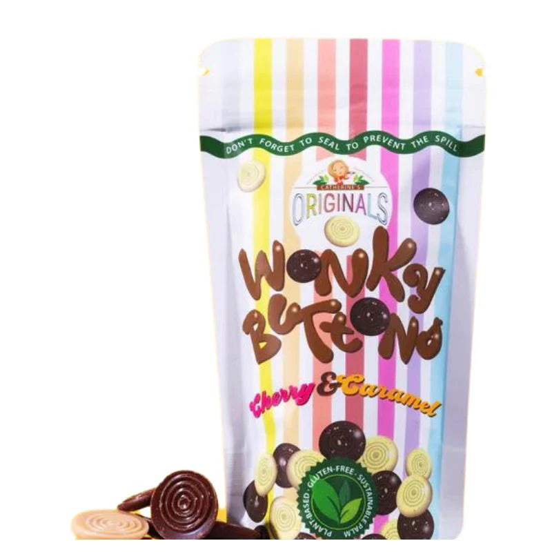 Catherines Originals Wonky Buttons Milk Caramel & White Cherry 100g