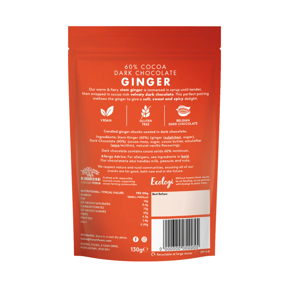 Forest Feast Dark Choc Ginger 130g