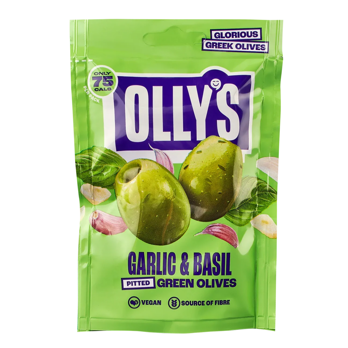 Olly's Garlic & Basil Pitted Green Olives 50g