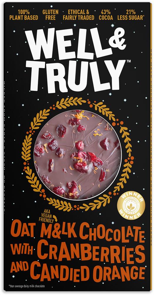 Well & Truly Cranberries and Orange Oat M&lk Chocolate 90g